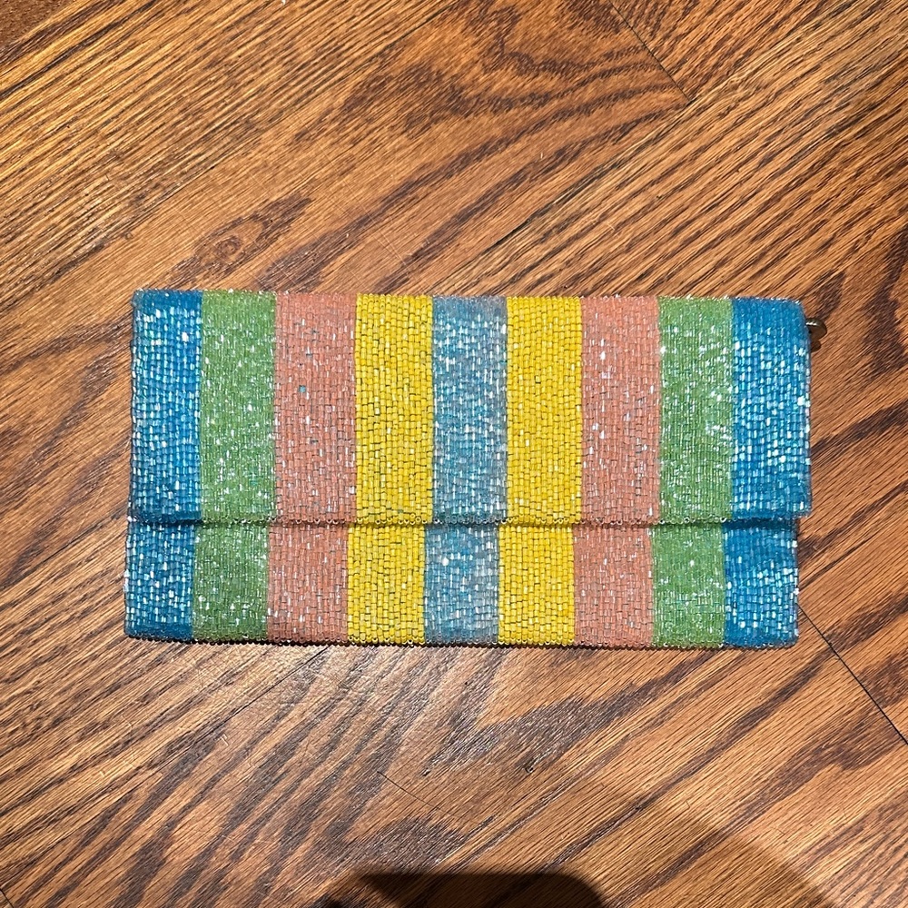 Anthropologie Rainbow Multicolor Beaded Clutch